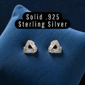 Sterling Silver Pavé CZ Triangle Knot Stud Earrings